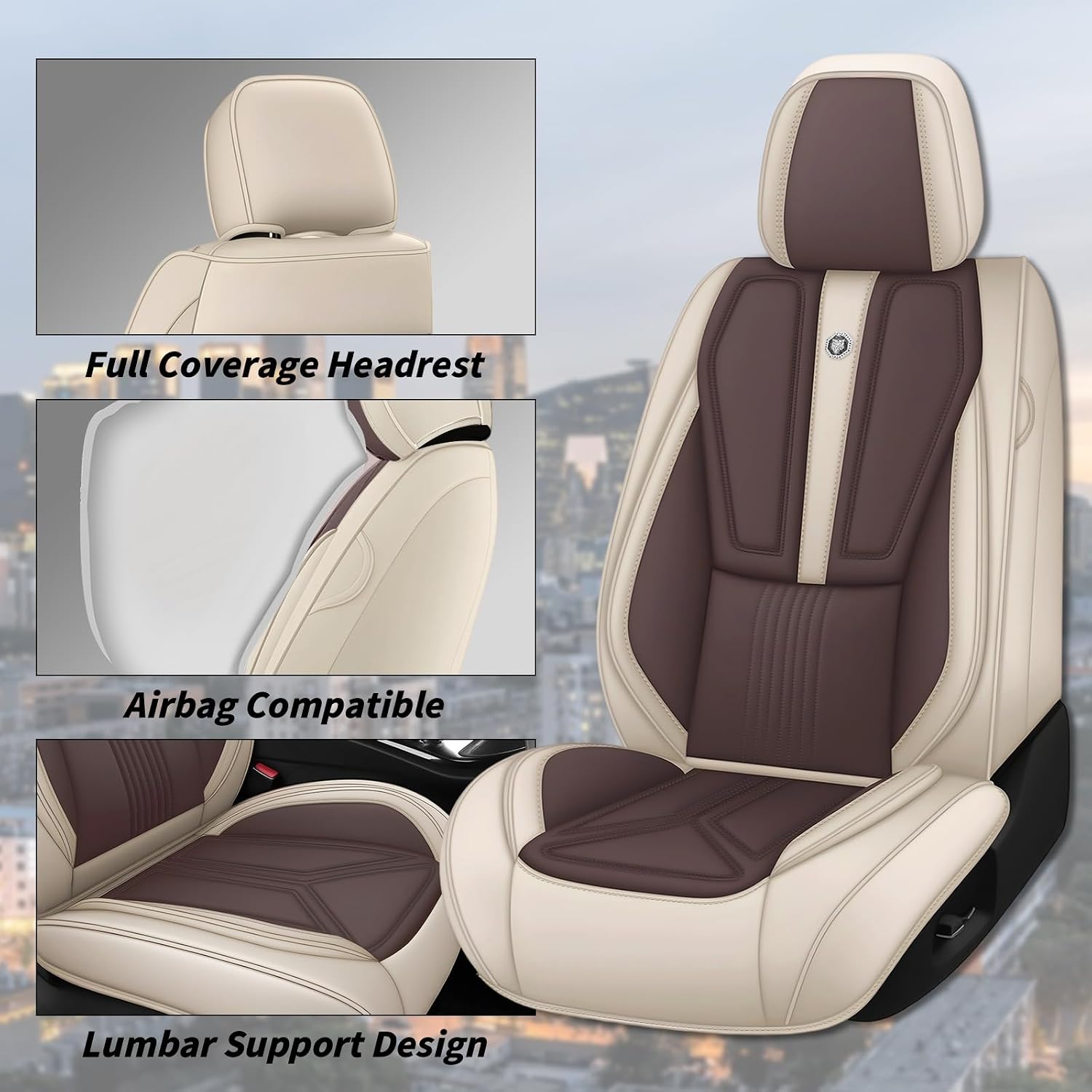 Arazi Car Seat Covers Full Set for Toyota Prius 2001-2025, Nappa Leather Seat Cover Full Coverage Waterproof Seat Protector (Beige&Brown,5 Seats Standard)