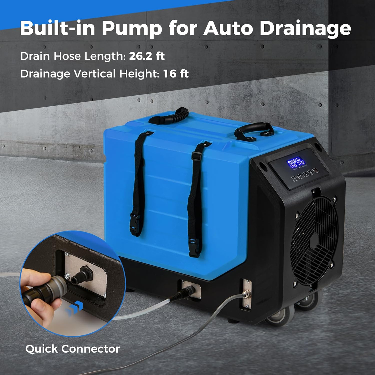 COSTWAY 190 PPD Commercial Dehumidifier with Pump, Rotational Molded Crawl Space Dehumidifier with 26Ft Drain Hose for Water Damage Restoration, Basement (Blue)