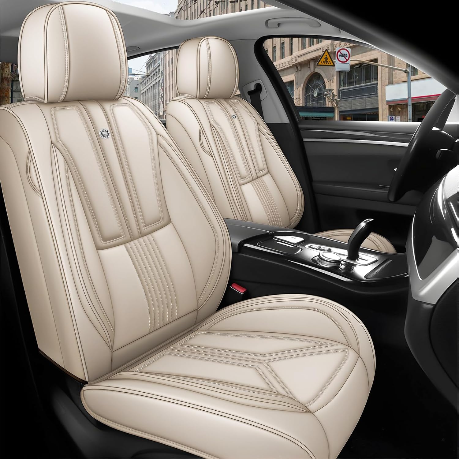 Arazi Car Seat Covers Full Set for Toyota Prius 2001-2025, Nappa Leather Seat Cover Full Coverage Waterproof Seat Protector (Beige,5 Seats Standard)