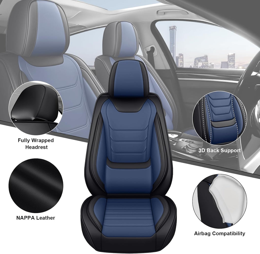 DHAEY Car Seat Covers for Buick Encore GX 2020-2026, Family Seat Covers, Nappa Leather, Wear-Resistant, Anti-Slip, Waterproof, 5PCS Full Set, Black Blue