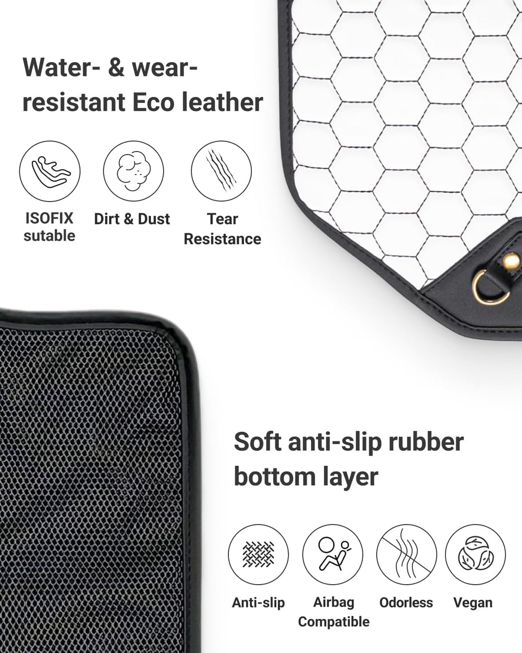 Owleys Kick Mat Back Seat Protector - Car Back Seat Cover for Kids Feet - Waterproof & Sturdy Protector for Upholstery from Dirt, Mud, Scratches and Stain (White Set)