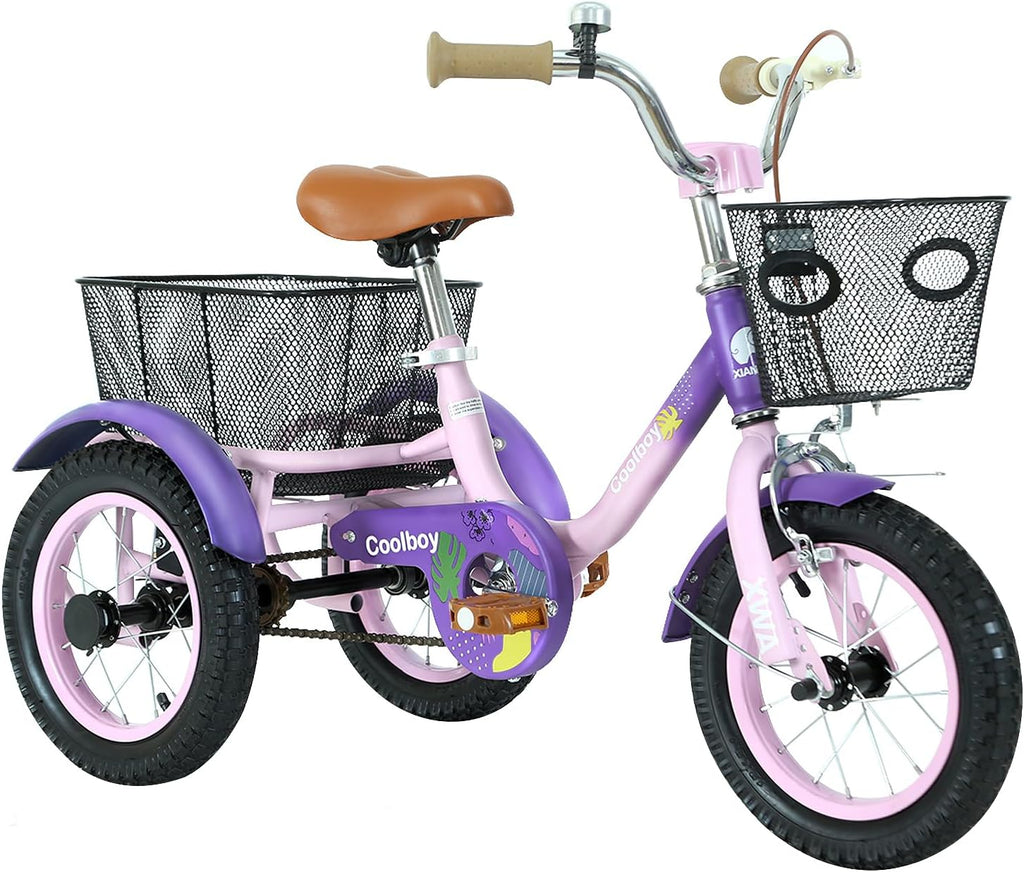 12 inch Trike,Kids Tricycle,Kids Trike,for Ages 3+ Beginner Riders, with Front Rear Basket and Passenger Seat, for Shopping Picnic Outdoor Kids Playground Sports,Multiple Colors
