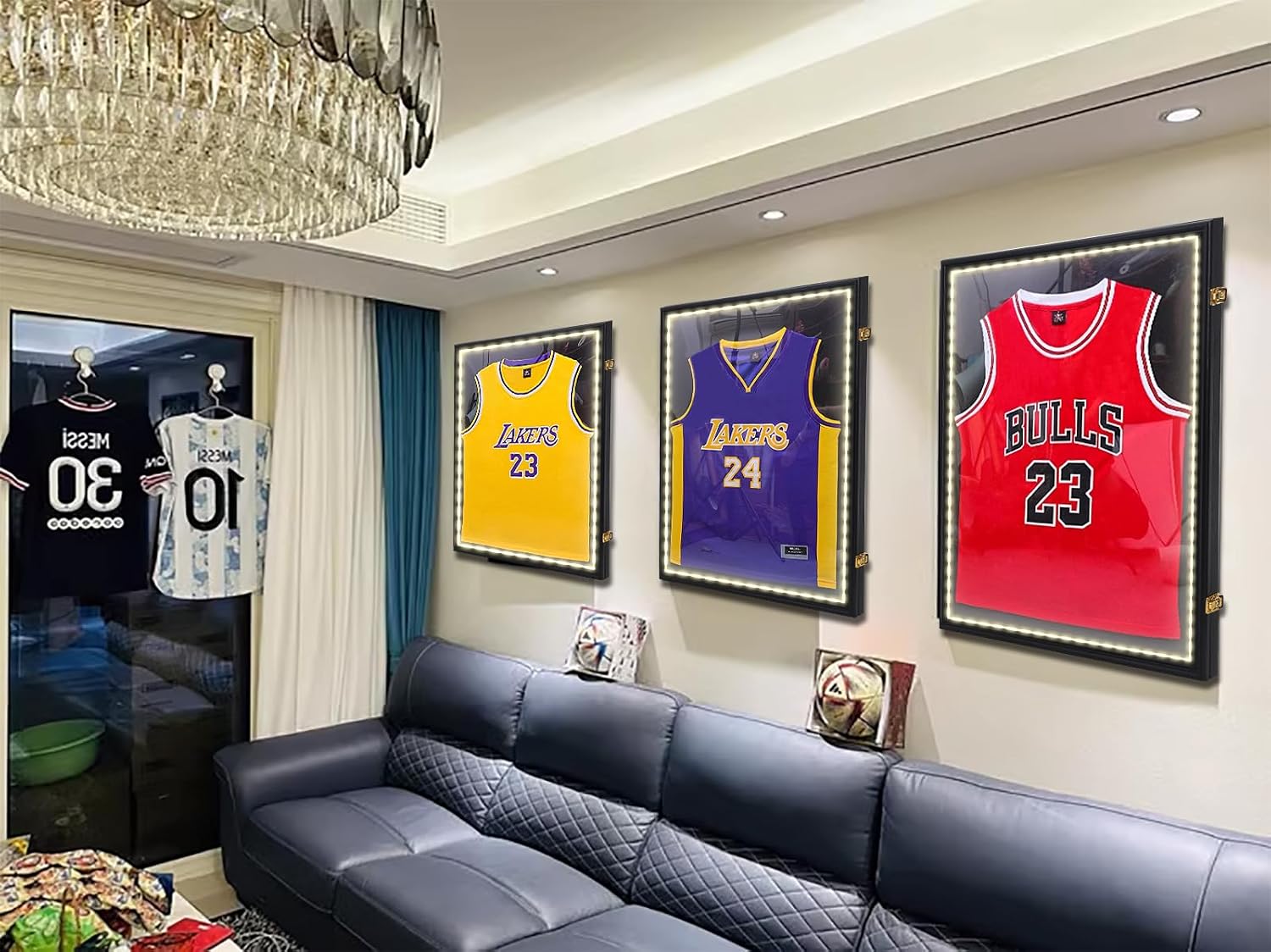 Nice C Jersey Frame Display Case with Lights, Jersey Shadow Box Display Case, Football Jersey Display Case with LED, 98% UV Protection, Valet Pinboard, Acrylic, Basketball (LED 2 Pack)