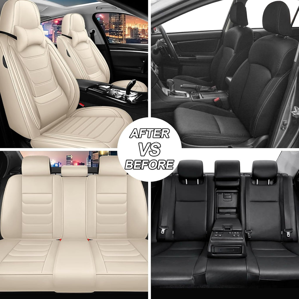 Car Seat Cover Full Set for Kia EV9 Seat Covers 2024-2025, Nappa Leather Waterproof Seat Covers for Cars, Airbag Compatible, Universal Automotive Seat Covers(Luxury Full Set/Beige)
