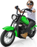 ELEMARA Electric Dirt Bike, 15 mph & 150lb Max, 24V Ride on Toy for Big Kids w/LED Lights & Power Display,Chain-Driven Motor,Twist-Grip Throttle, Shock Springs,Handbrake,12' Air-Filled Tires-Green