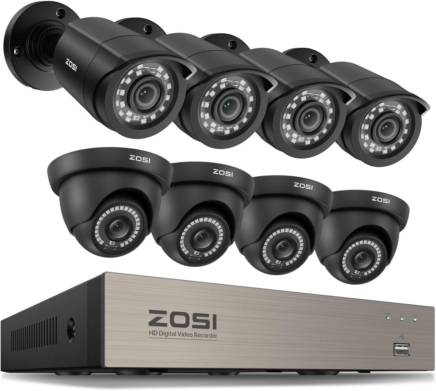 ZOSI 8CH 3K Lite Wired Security Camera System with AI Human Vehicle Detection, 8pcs 1080p Outdoor Indoor Surveillance Cameras, H.265+ 8-Channel CCTV DVR, NO Monthly Fee, Remote Access, NO Hard Drive