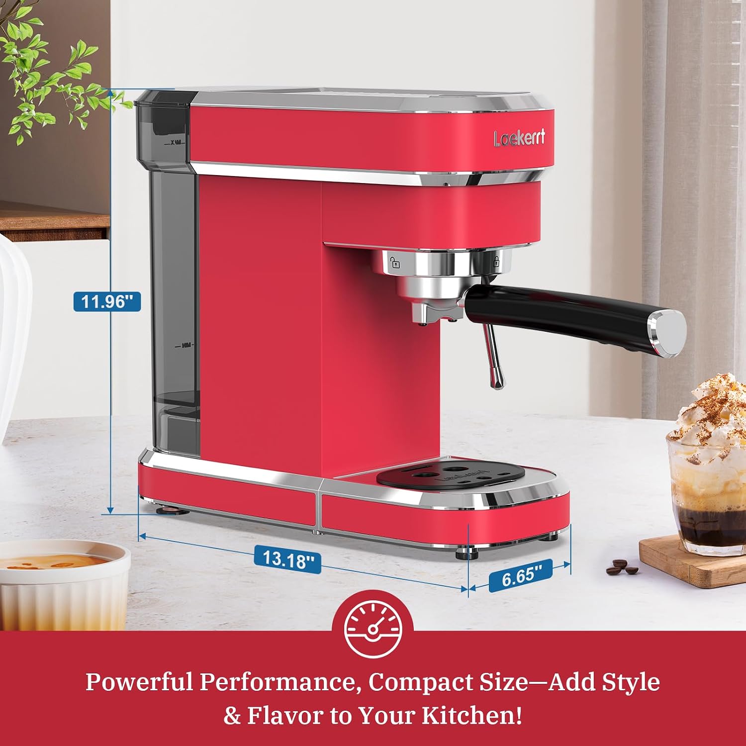 Espresso Machine 20 Bar, Professional Espresso Maker with Milk Frother Steam Wand, Compact Coffee Machine with Removable Water Tank for Cappuccino, Latte, Gift for Dad or Mom, Stainless Steel, Red