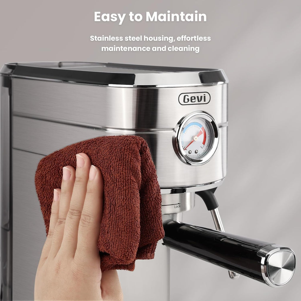 Gevi Commercial Espresso and Coffee Makers, Professional 20 Bar Espresso Maker with Milk Frother, Stainless Steel Expresso Coffee Machines for Home, Compact Cappuccino Machine, Great Gift