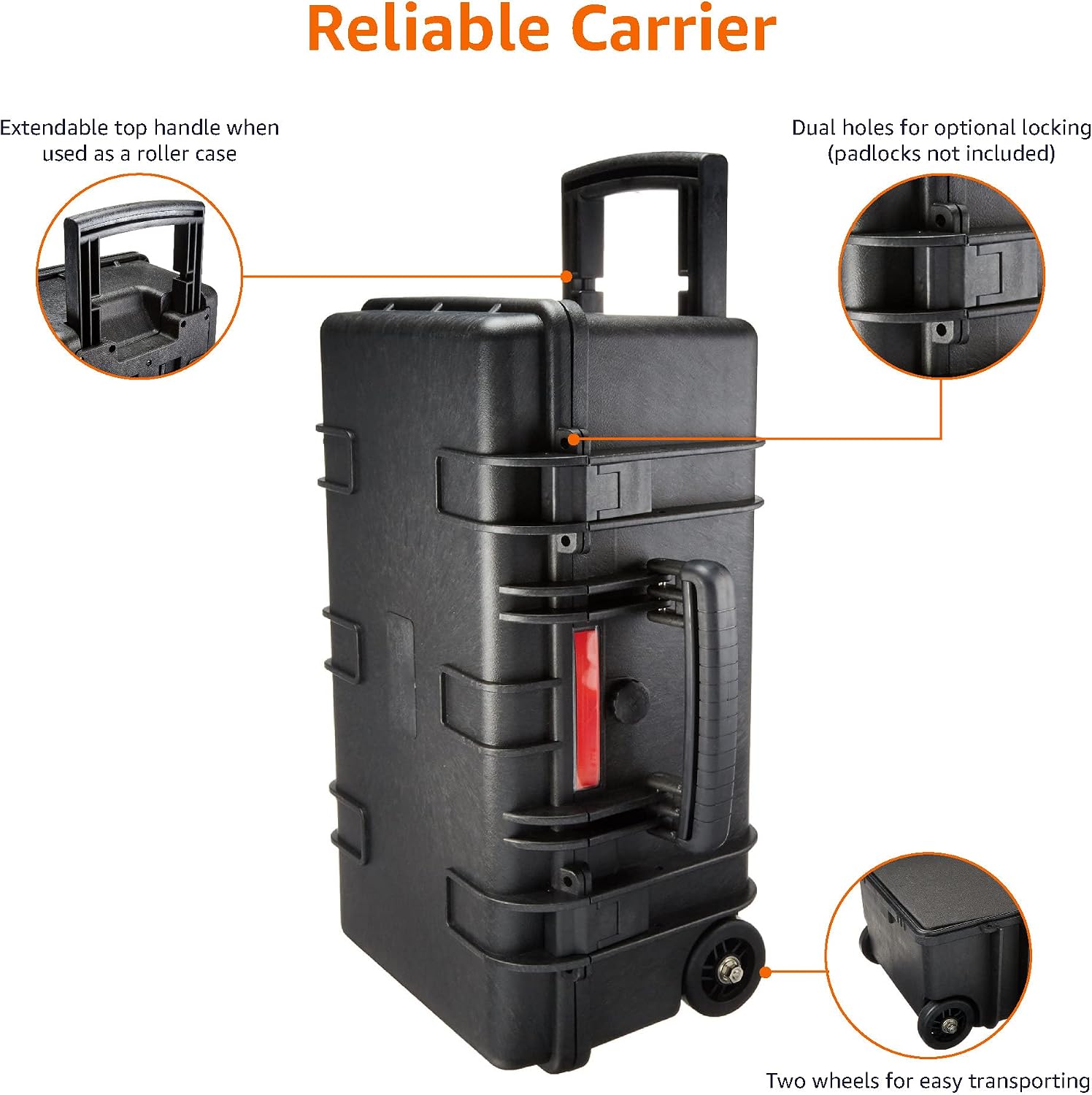Amazon Basics Hard Protective Camera Case with Wheels, Large, Black, 22'L x 14'W x 9.8'H
