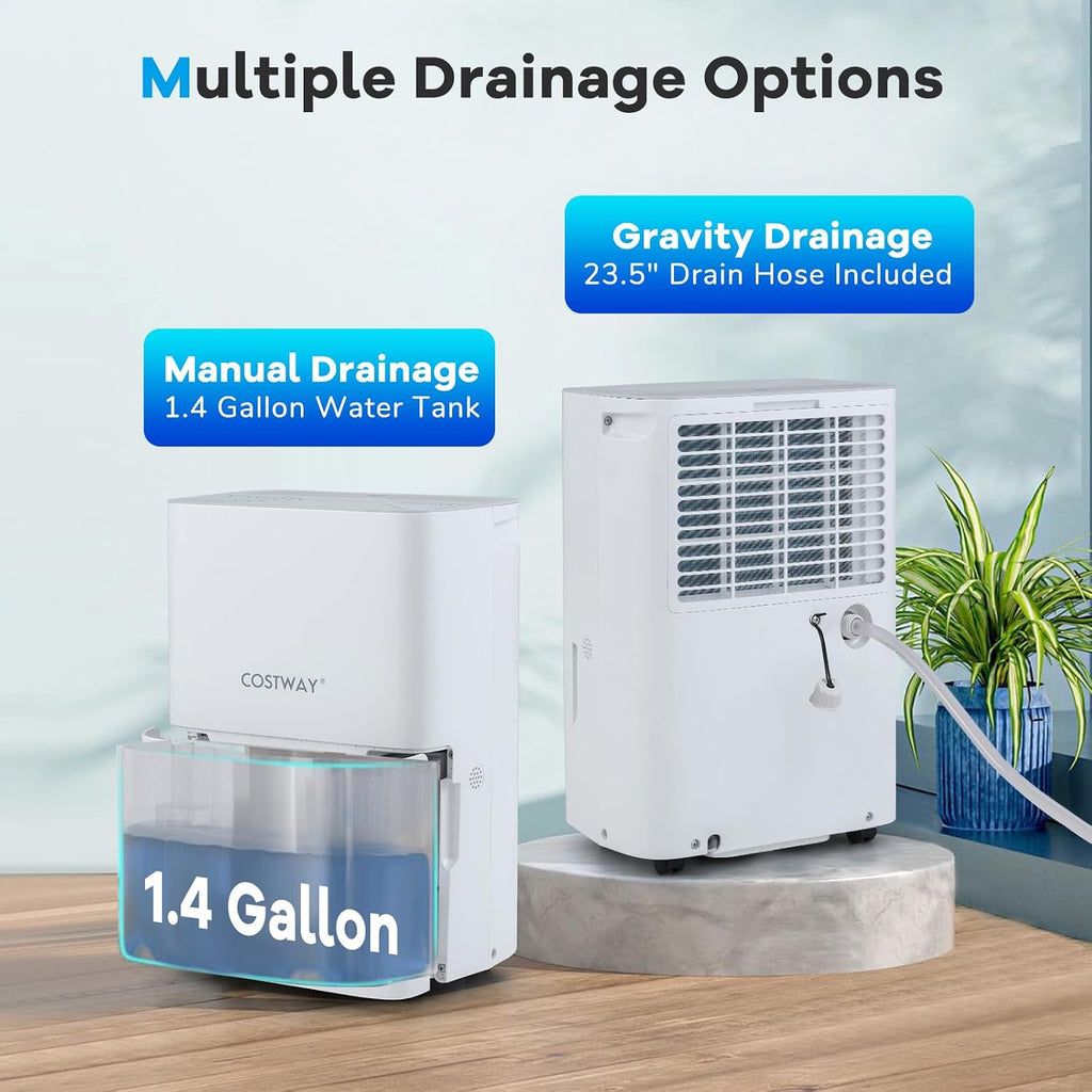 COSTWAY 94.5 Pints Dehumidifier, 6000 Sq.Ft Portable Large Home Dehumidifier for Basements with 2 Modes & 3 Fan Speeds, 1.4 Gallon Tank