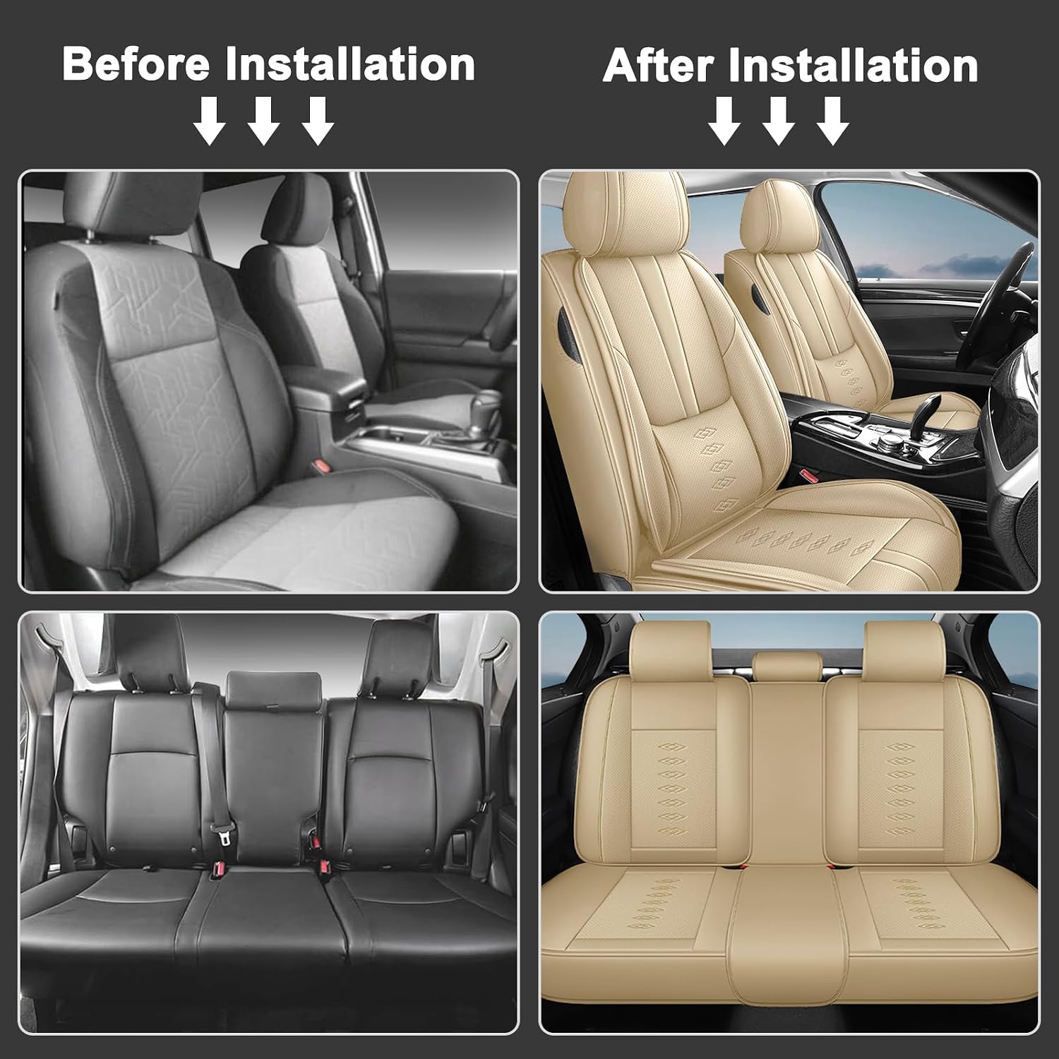 Car Seat Covers 5 Seats Fit for Mitsubishi Montero 1999-2005,Waterproof Leather Seat Covers,Airbag Compatible,Car Seat Protectors Interior Sets(Full Set,Beige)