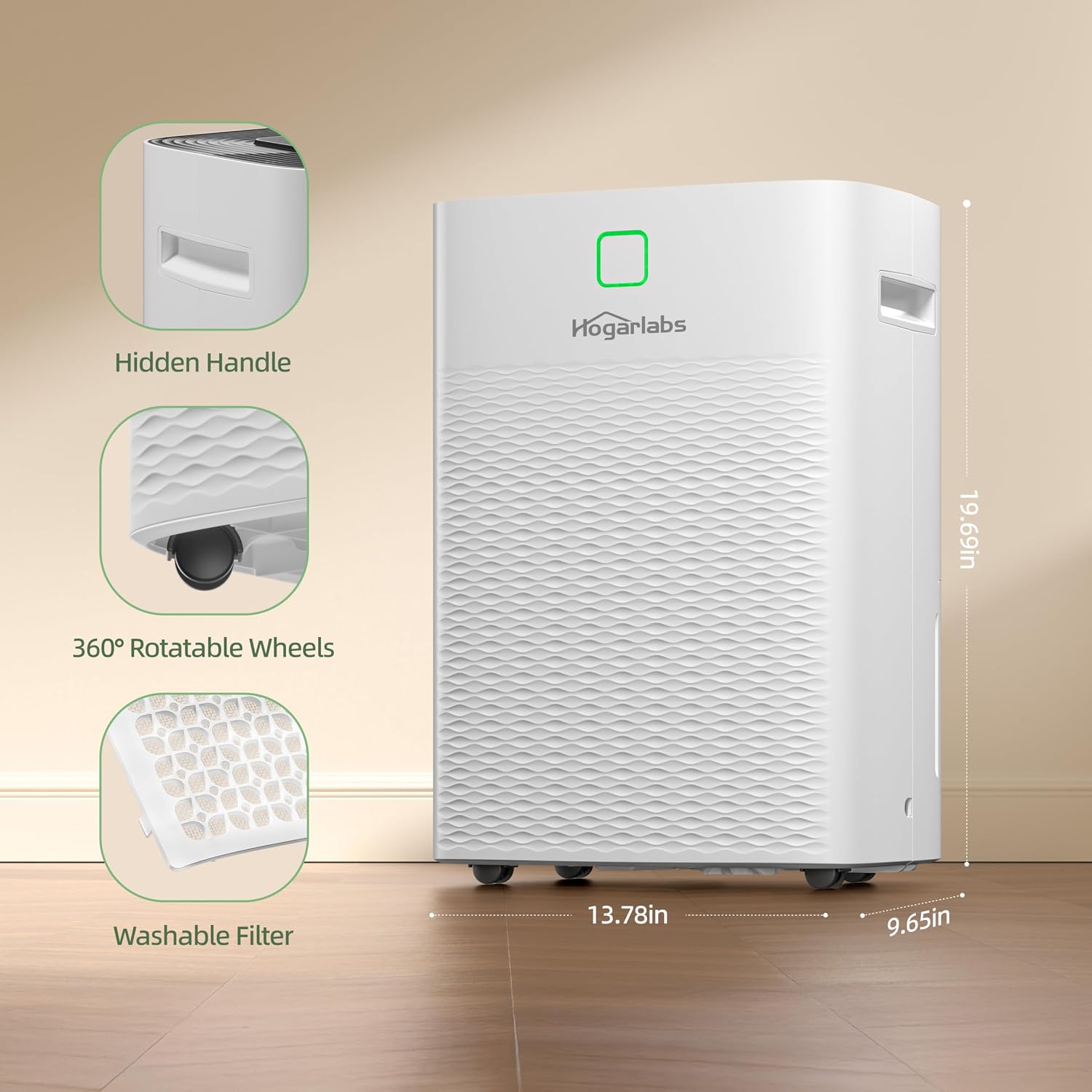 HOGARLABS 50 Pint Dehumidifiers for Home and Basements, with 3 Working Modes, Overflow Protection, and Auto Shut off Restart. Ultra Silent Dehumidifier with Drain Hose and Digital Control Panel.