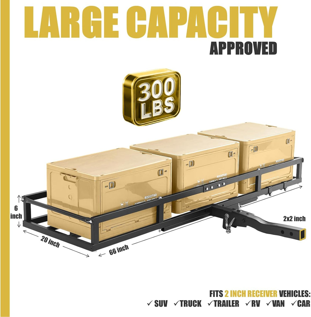 Hitch-Mount Bike Rack for Ebike Heavy-Duty - Comes with Cargo Carrier Fits 2 Electric Fat-Tire Mountain Bicycles Fits 2' Receiver for Car Trailer SUV Truck RV Minivan (Gold)