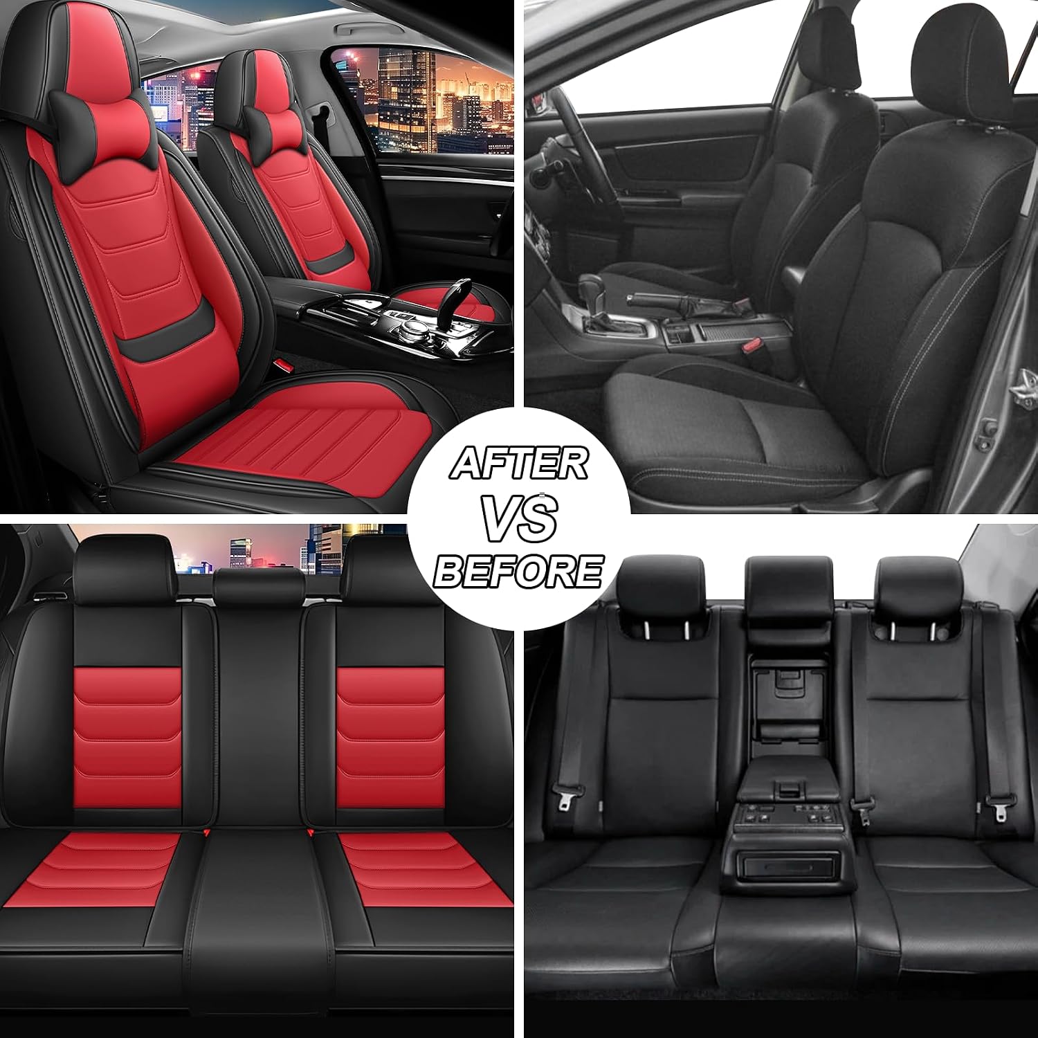 Car Seat Cover Full Set for Kia EV9 Seat Covers 2024-2025, Nappa Leather Waterproof Seat Covers for Cars, Airbag Compatible, Universal Automotive Seat Covers(Luxury Full Set/Black Red)