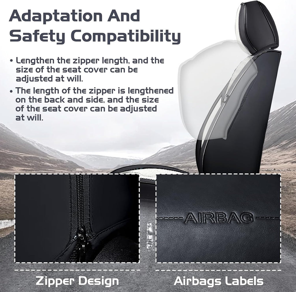 Car Seat Covers for Chevy Suburban 2000-2026, Waterproof Nappa Leather Full Set Seat Cover with Headrests, Anti-Slip and Comfortable Automotive Seat Protector&Accessories(Black White)