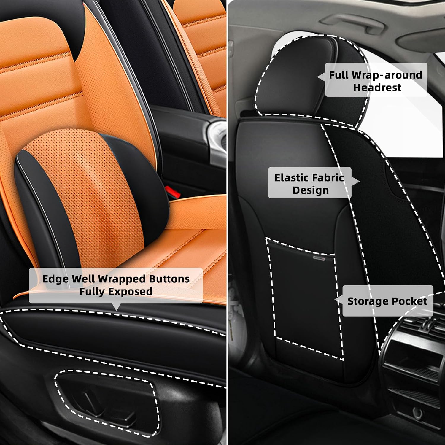 Car Seat Cover Fit for Jeep Wrangler 2000-2025,Compatible Airbag Non-Slip Waterproof Seat Cover,Car Seat Protector Premium Interior (Luxury 5 Seats,Black Orange)