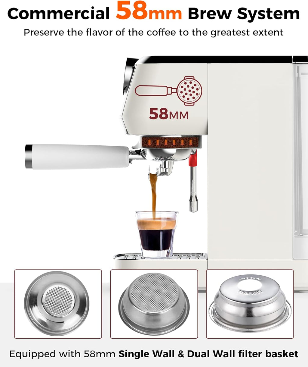 Tuni E2 58mm Espresso Machine - Dual Boiler (Immediate Milk Frothing) | PID NTC Temp Control | 20 Bar ULKA Pump | Stainless Steel Semi-Automatic Coffee Maker | Gift for Coffee Lovers