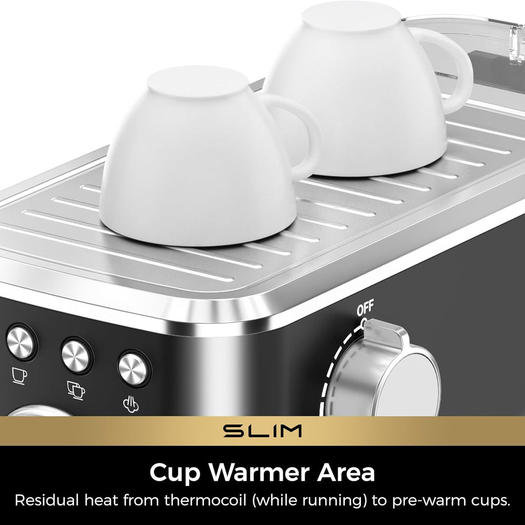 CHULUX Slim Espresso Machine with Milk Frother, 20 Bar Professional Italian Pump Espresso Coffee Machine for Home Cappuccino & Latte Maker, Stainless Steel, Black