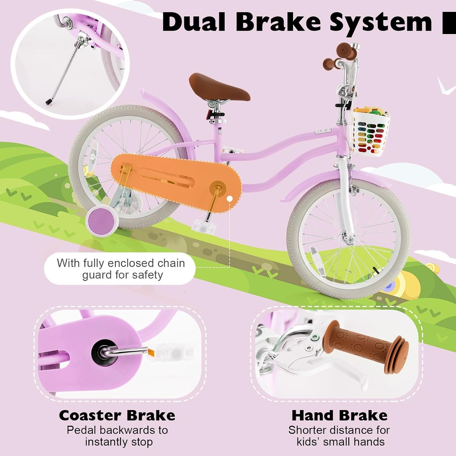 GLACER 12-20 Inch Adjustable Kids Bike, Boys Girls Bike for Age 3-8 Years with Basket, Training Wheels, Handbrake and Coaster Brake, Steel Frame Kids Bicycle