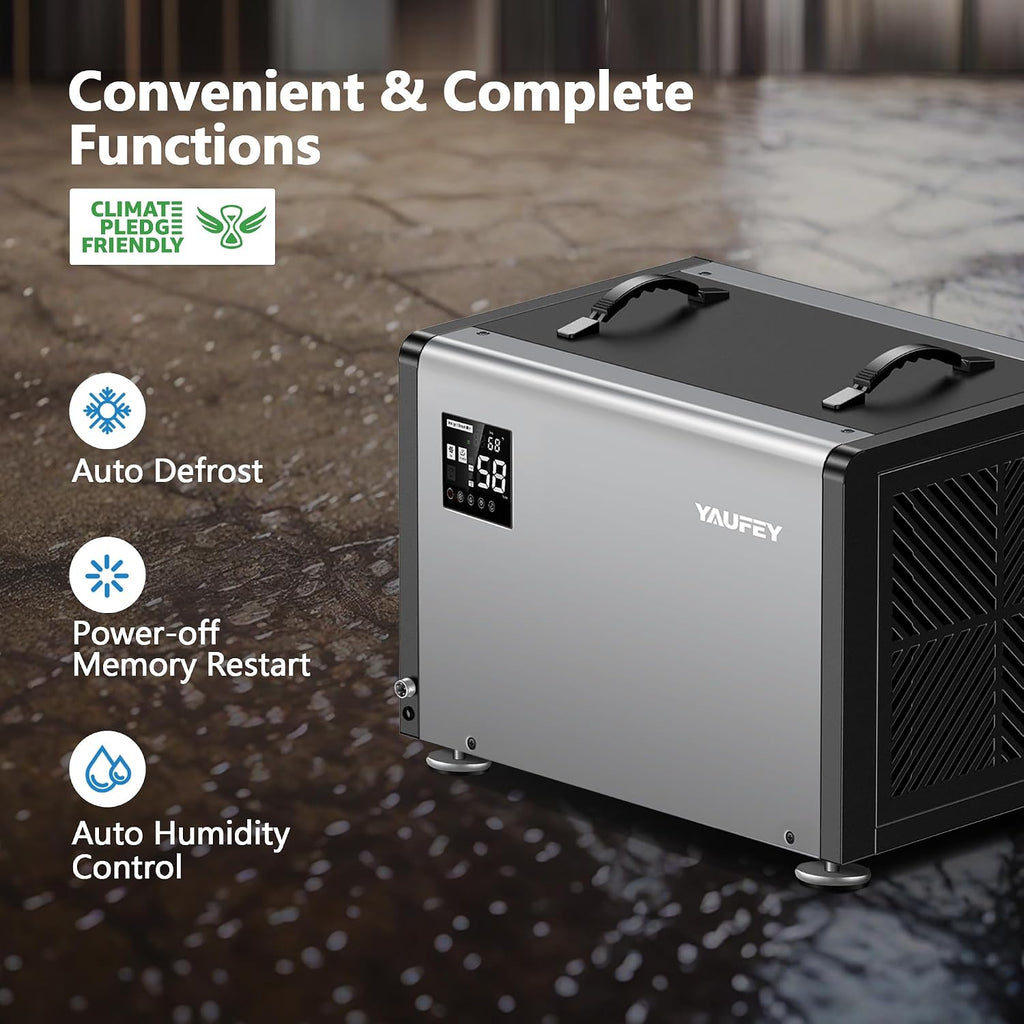 Yaufey 158 Pints Commercial Dehumidifier with Pump for 7500 Sq.Ft. Crawl Space, Basement, Industrial Area, 10-90% RH Humidity Control, 24/7 Running Continuous Drainage, TUV Certified, 5-Yr Coverage