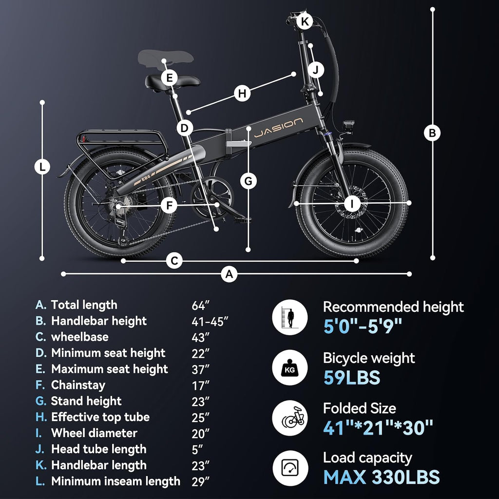 Jasion Electric Bike for Adults, 1000W Peak Motor up to 23 MPH Top Speed Ebike, Aluminum 20'' Fat Tire Electric Bike Built-in 48V Removable Battery with 45 Max Miles, EBS Folding Ebikes for Adults