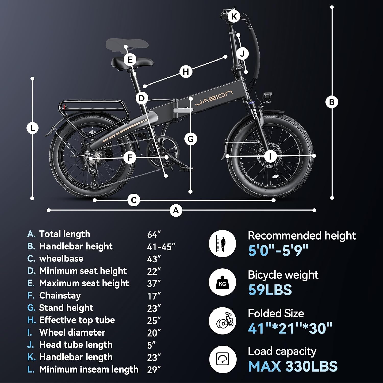 Jasion Electric Bike for Adults, 1000W Peak Motor up to 23 MPH Top Speed Ebike, Aluminum 20'' Fat Tire Electric Bike Built-in 48V Removable Battery with 45 Max Miles, EBS Folding Ebikes for Adults