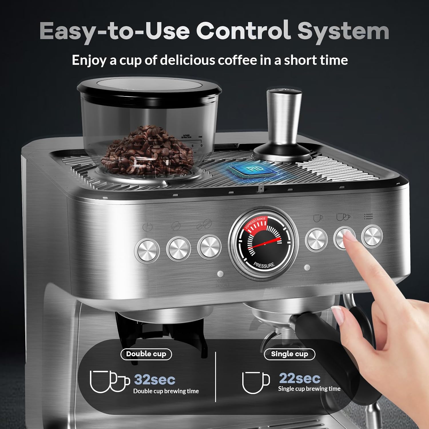 Semi-Automatic Espresso Machine, Dual Boiler 20 Bar Coffee Maker With Grinder 30 Size Setting, Expresso Coffee Machines With Steam Wand for Cappuccino Latte, 95 Oz Removable Water Tank