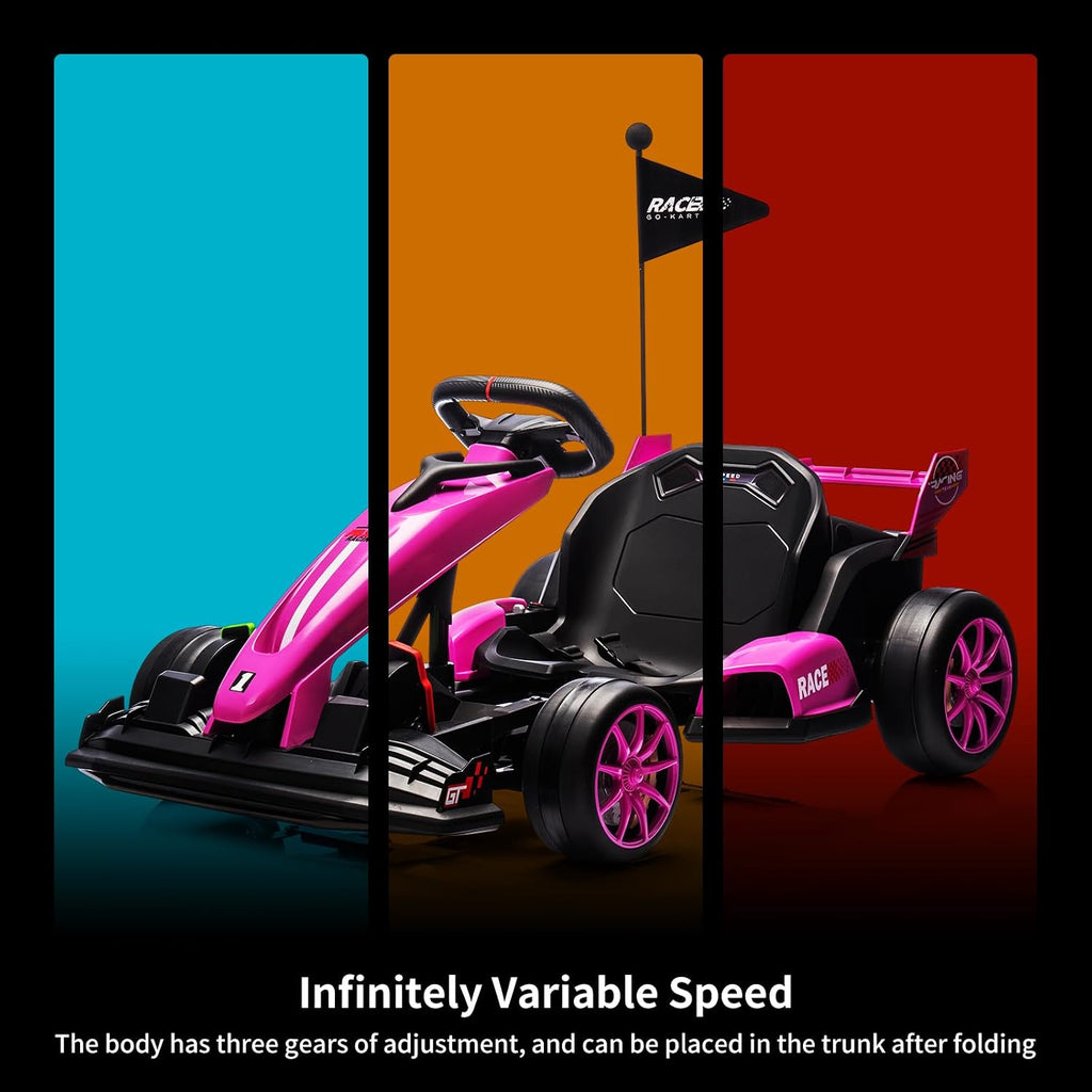 GarveeLife 24V Electric Drift Kart for Kids, Ride Car with Adjustable Seat & 8.5MPH Speed, EVA Silent Wheels, Parent-Safety Certified Ride-On Toy