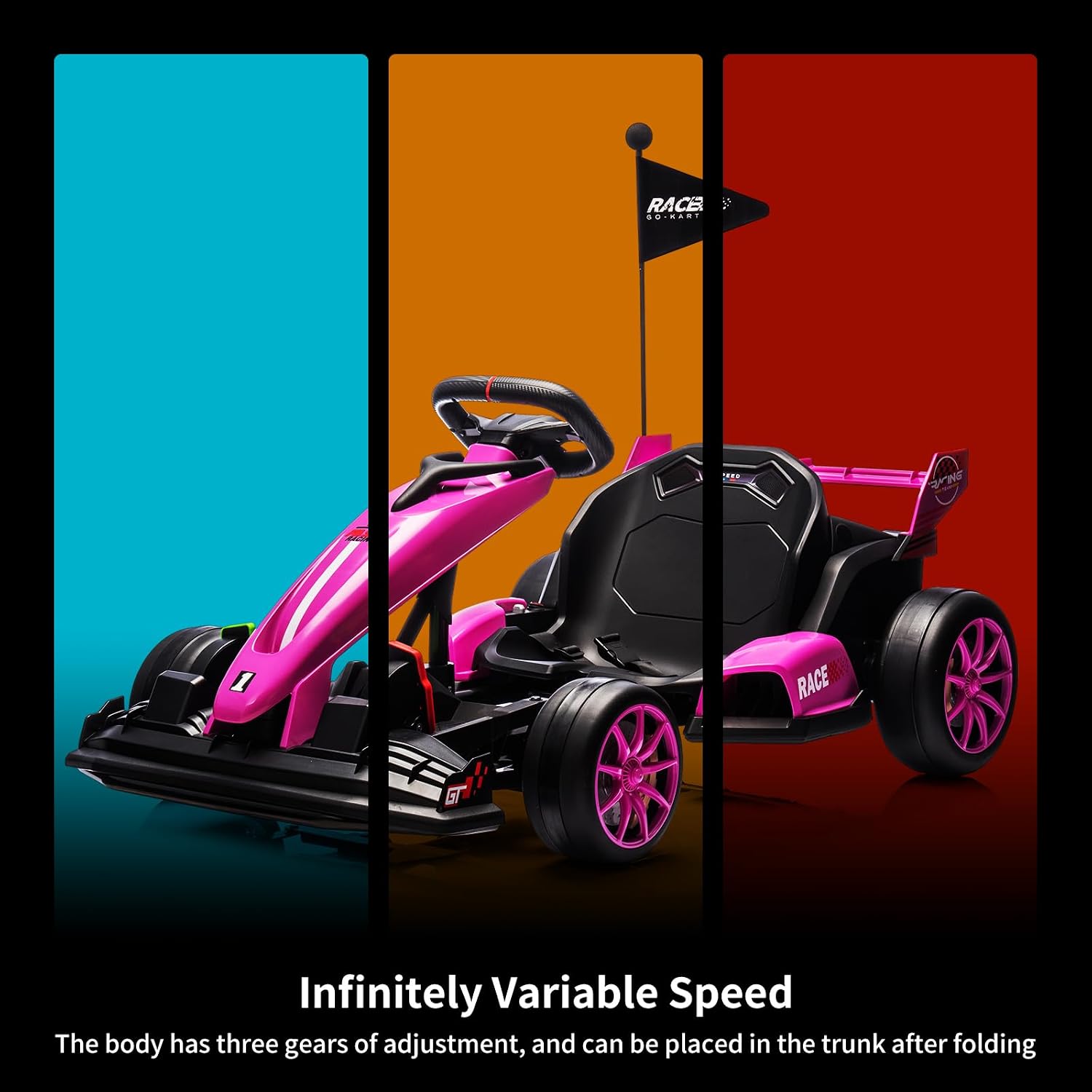 GarveeLife 24V Electric Drift Kart for Kids, Ride Car with Adjustable Seat & 8.5MPH Speed, EVA Silent Wheels, Parent-Safety Certified Ride-On Toy