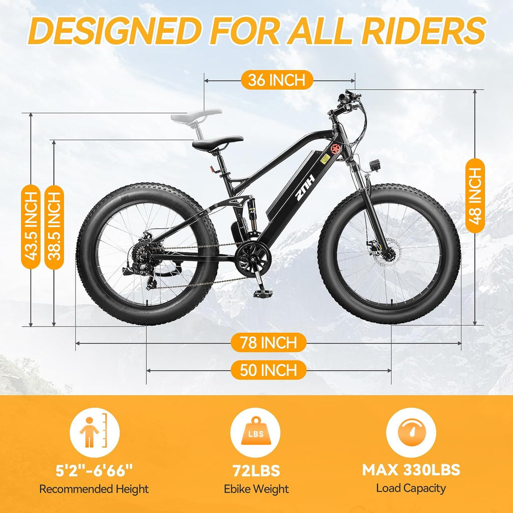ZNH Electric Bike for Adults, 1000W Peak Motor 28MPH Mountain Ebike, 48V 13Ah Removable Battery Up to 65 Miles, 26' Electric Bicycle with 21-Speed Gear & Front Suspension, UL 2849 Certified