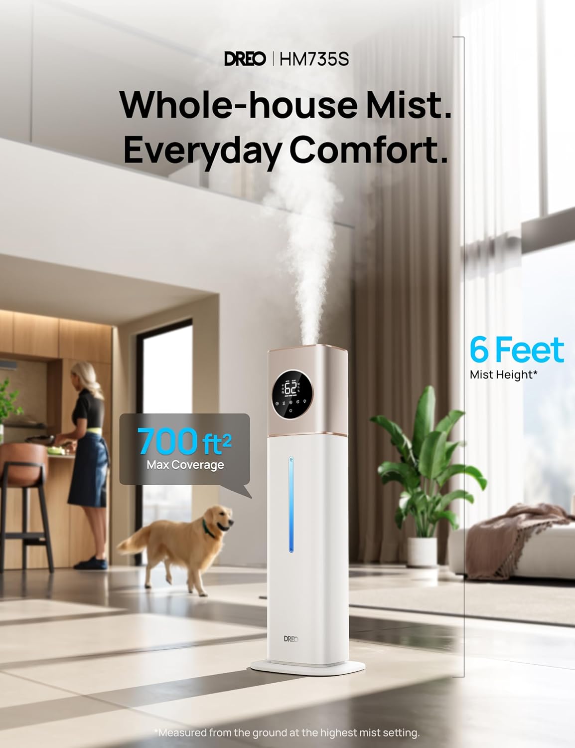 DREO HM735S 11L Smart Humidifier Large Room 700 ft², 100H Cool Mist Air Humidifiers for Bedroom, Top-Fill, Clean Tank Technology, 26dB, Auto Mode, Aroma Box, RGB, Remote & APP Control, Baby, Starlight