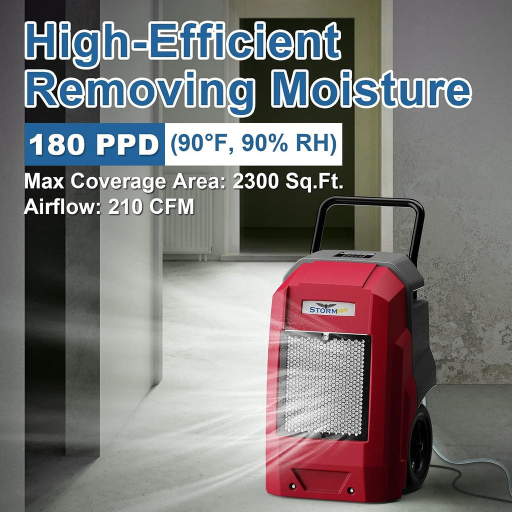 ALORAIR 180 PPD Commercial Dehumidifier with Pump, LGR Technology, Heavy-Duty for Water Damage Restoration, Flood Cleanup and Basements, 5-Year Warranty, Blue, Storm Pro