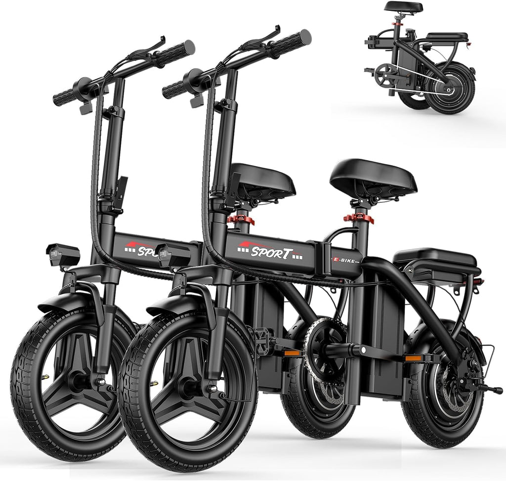 ASKGO Electric Bike for Adults Teens, 800/1200W Peak Folding Ebike, 22/25MPH & 30/45 Miles Range, Dual Suspension & Dual Brake, 3-Speed Modes, 14' Portable Electric Mini Bike, Commuting Ebike
