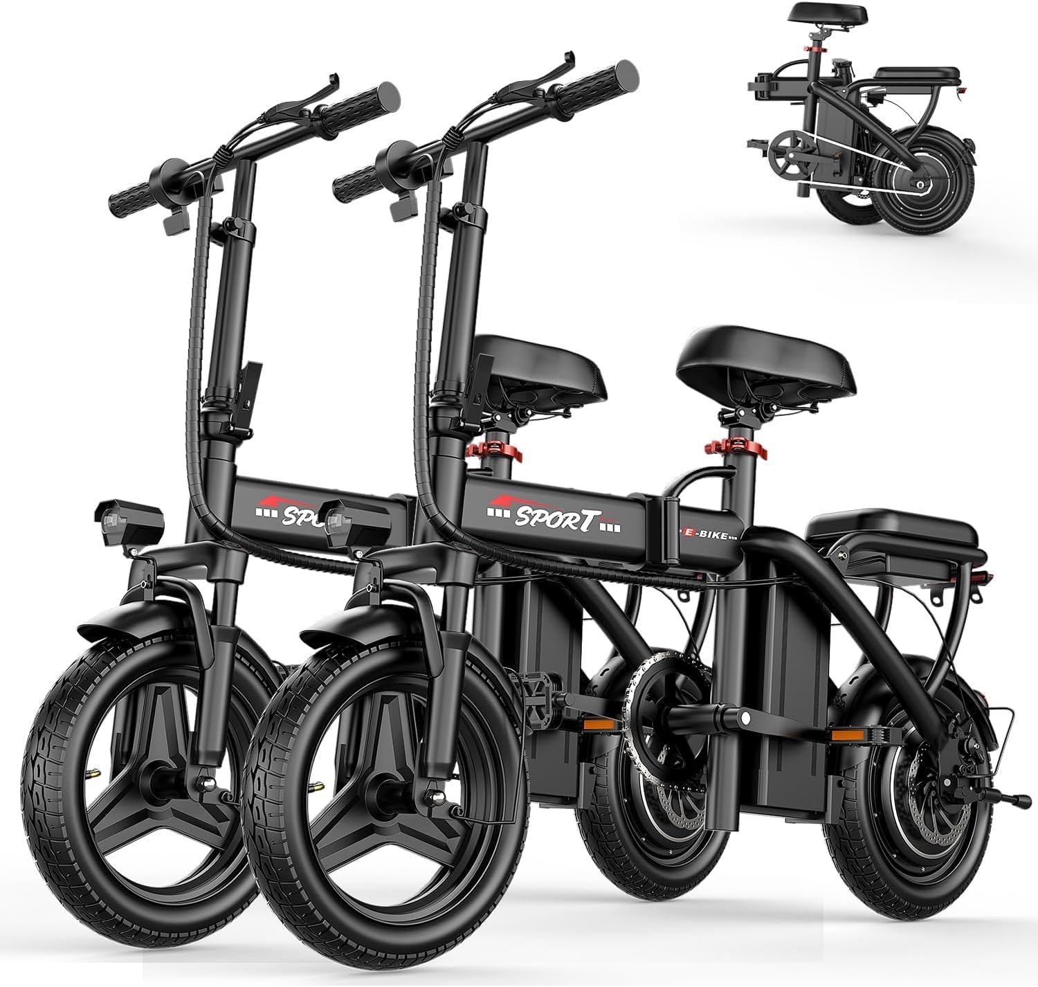 ASKGO Electric Bike for Adults Teens, 800/1200W Peak Folding Ebike, 22/25MPH & 30/45 Miles Range, Dual Suspension & Dual Brake, 3-Speed Modes, 14' Portable Electric Mini Bike, Commuting Ebike