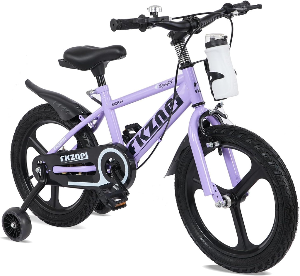 Kids Bike 16/18 Inch – High Carbon Steel Frame, Magnesium Alloy Wheels, Training Wheels with Night Glow, Adjustable Seat, Water Bottle – Girls & Boys Bicycle Ages 3-8