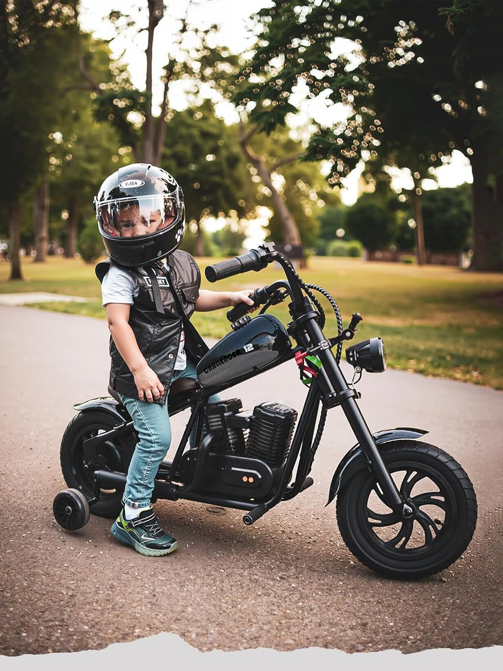 Hyper GoGo Electric Dirt Bike for Kids, [Ideal Gift] Electric Motorcycle with Ambient Light, Music Player, Simulated Fog Emission, Up to 10MPH & 60 Minutes Continuous Ride(Radiant Black)