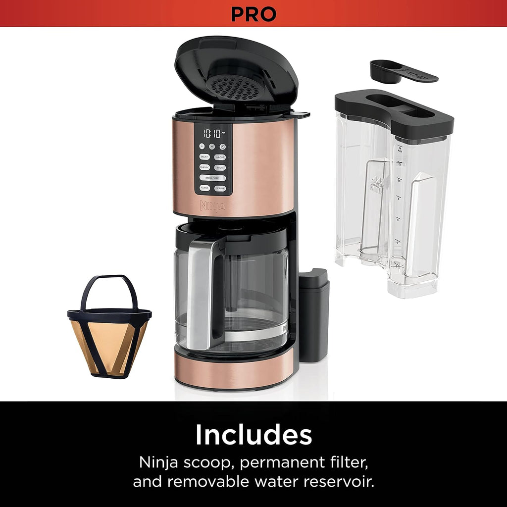 Ninja Programmable XL 14-Cup Coffee Maker PRO with Permanent Filter, 2 Brew Styles Classic & Rich, Delay Brew, Freshness Timer & Keep Warm, Dishwasher Safe, Copper, DCM201CP