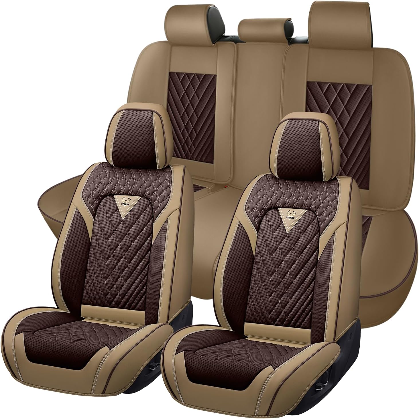 Car Seat Covers for Chrysler Pacifica 2004-2026, Waterproof Nappa Leather Full Set Seat Cover, Anti-Slip and Comfortable Automotive Seat Protector&Accessories(Brown Coffee)
