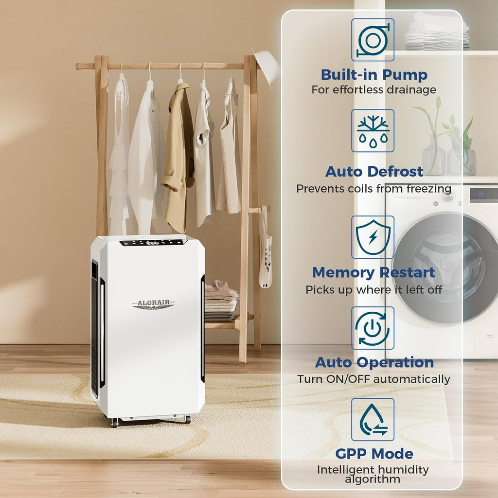 ALORAIR Energy Star Most Efficient Commercial-Grade Dehumidifier with Pump & Drain Hose Whole-House Dehumidifier for Basement, Home, Bathroom, Bedroom, Garage, Warehouse, Industrial 5-Year Warranty