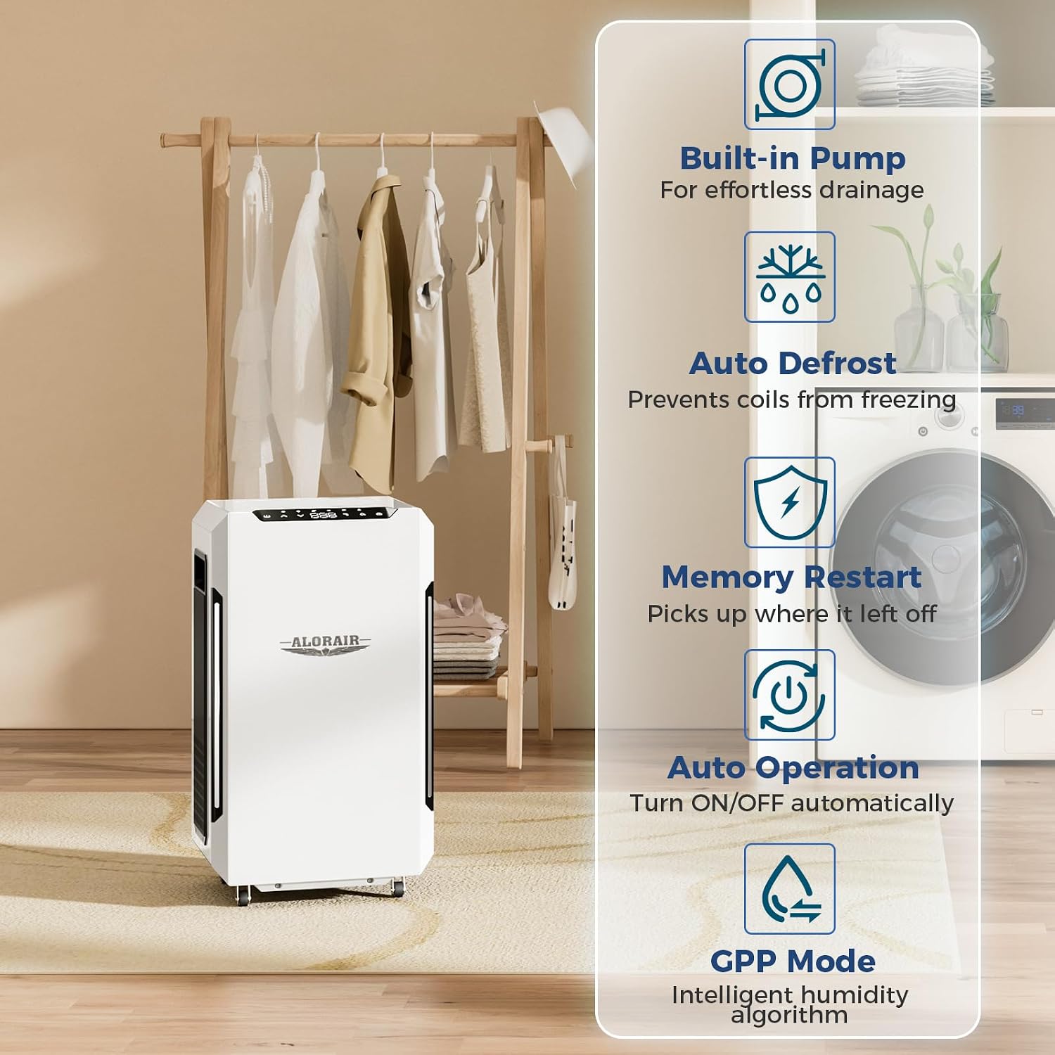 ALORAIR Energy Star Most Efficient Commercial-Grade Dehumidifier with Pump & Drain Hose Whole-House Dehumidifier for Basement, Home, Bathroom, Bedroom, Garage, Warehouse, Industrial 5-Year Warranty