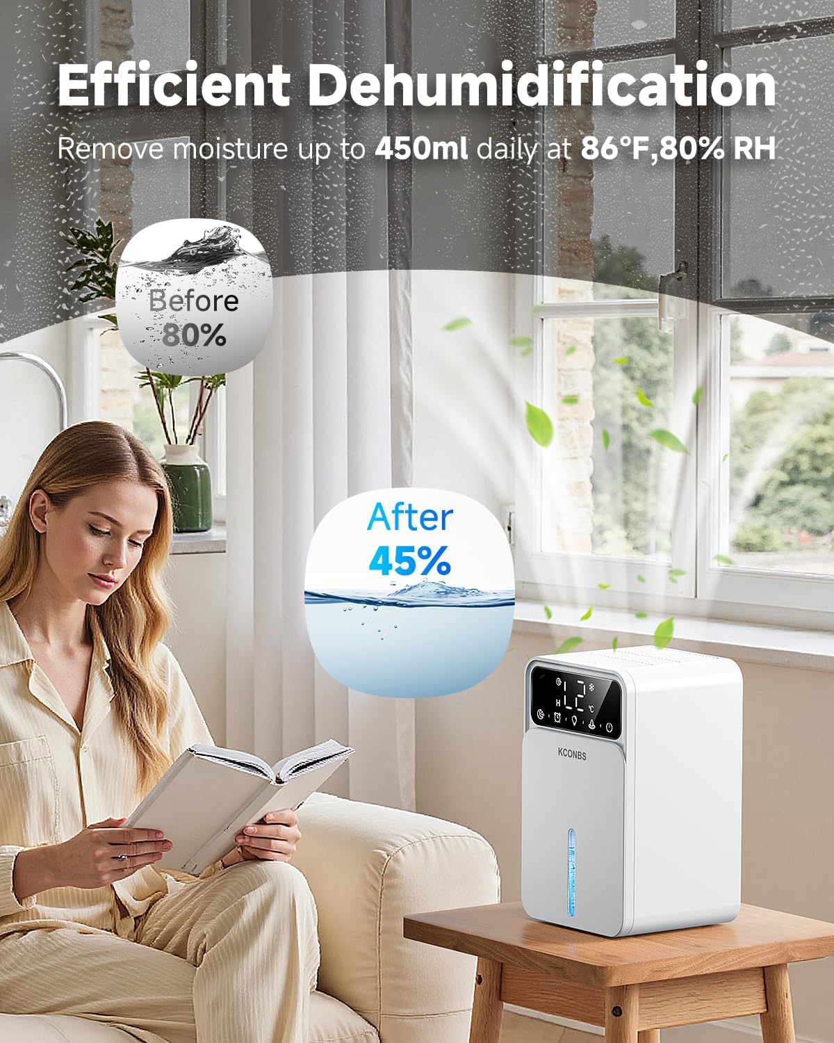 Dehumidifier, Dehumidifiers for Home, 60 OZ Water Tank, 500 sq.ft Dehumidifier for Bathroom, Bedroom, Basement with Auto Shut Off, Timer, 7 Colors LED Light (White)