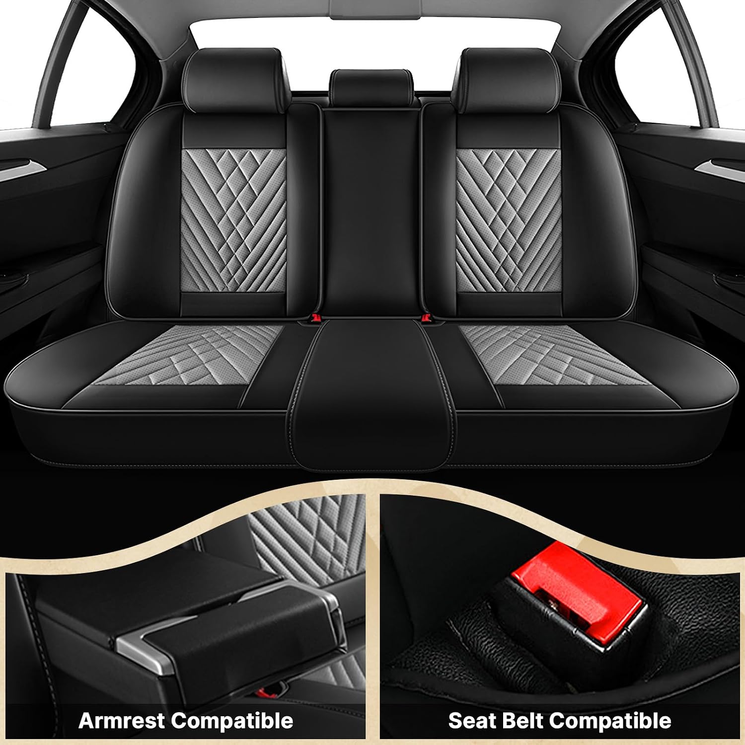 Fit for 97% of Mitsubishi Seat Covers, Fashion Sport Seat Cover with Waterproof Leather, Airbag Safe Design Seat Protector (5 Full Seat Standard, Black Gray)
