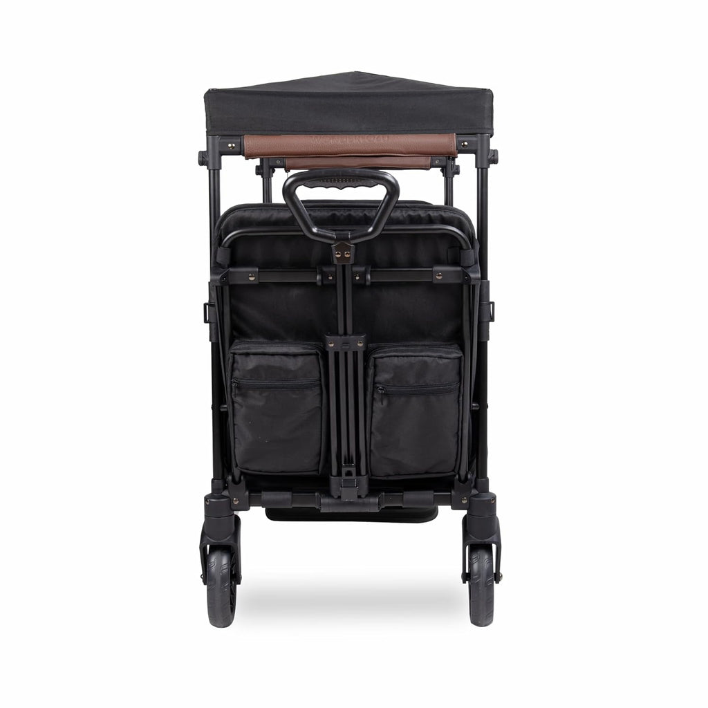 WONDERFOLD X2R Rev Stroller Wagon (2 Seater) - Collapsible Stroller Wagon with 5-Point Seatbelt Harnesses, Reclining Seats & Footwells, Black