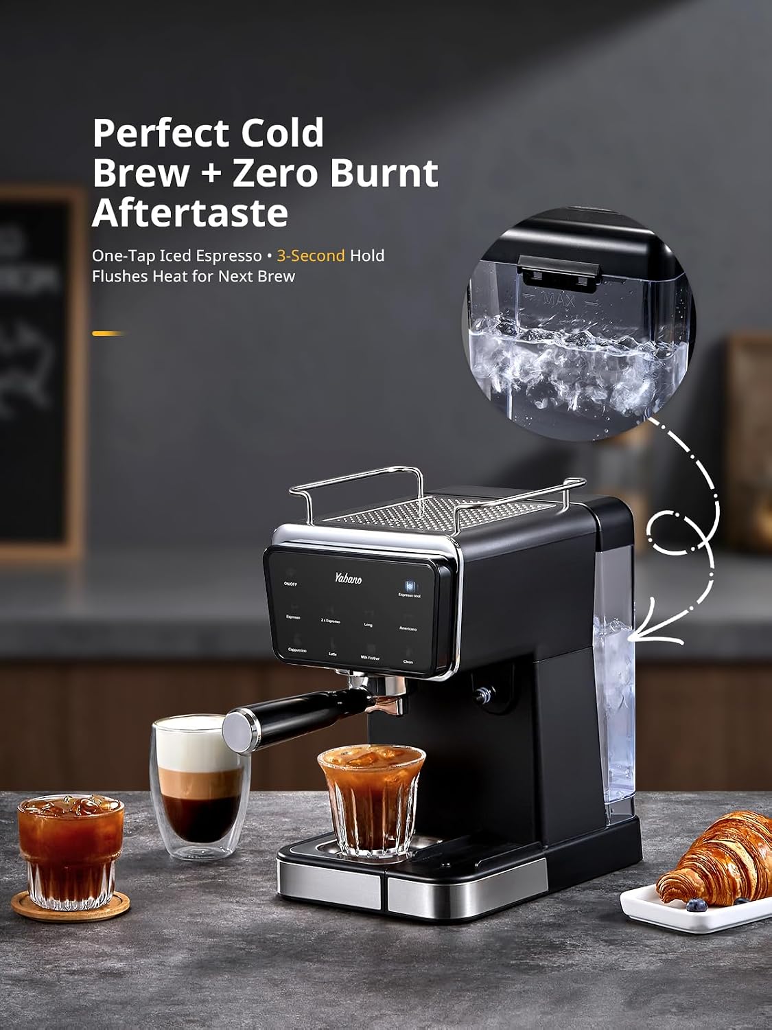 Yabano Espresso Machine with LED Touch Screen, 20 Bar Pressure & Automatic Milk Frother, 1.5L Water Tank, for Cappuccino, Americano & Latte, 1350W