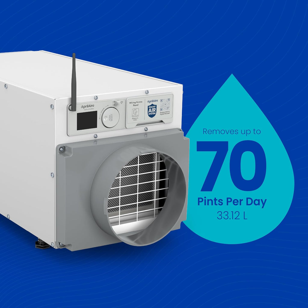 AprilAire E070W Wi-Fi Dehumidifier – 70 PPD for Crawl Spaces, Basements, Whole Houses up to 2,200 Sq. Ft., Part of the AprilAire Healthy Air System
