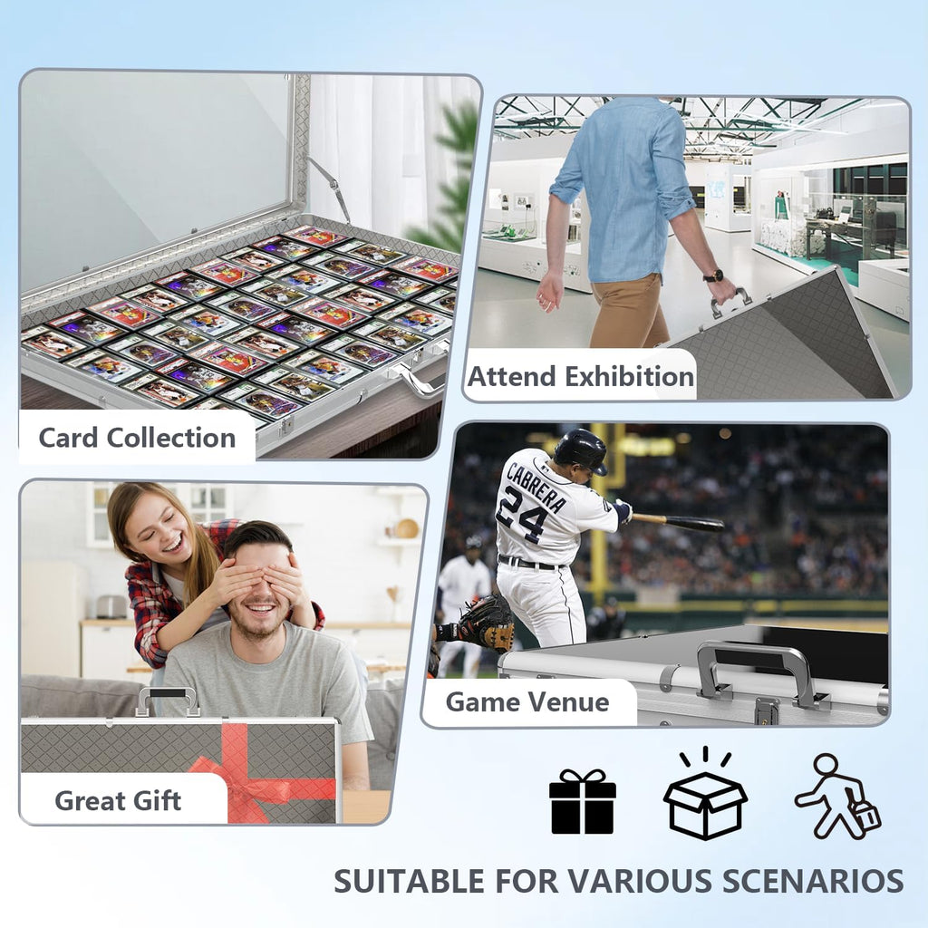 Card Display Case Large Aluminum 34' L x 22' W, Lockable Trading Card Case with Handle, 3' H Portable Trade Show Display Case for Sports Card/TCG/Jewelry Collection, Silver