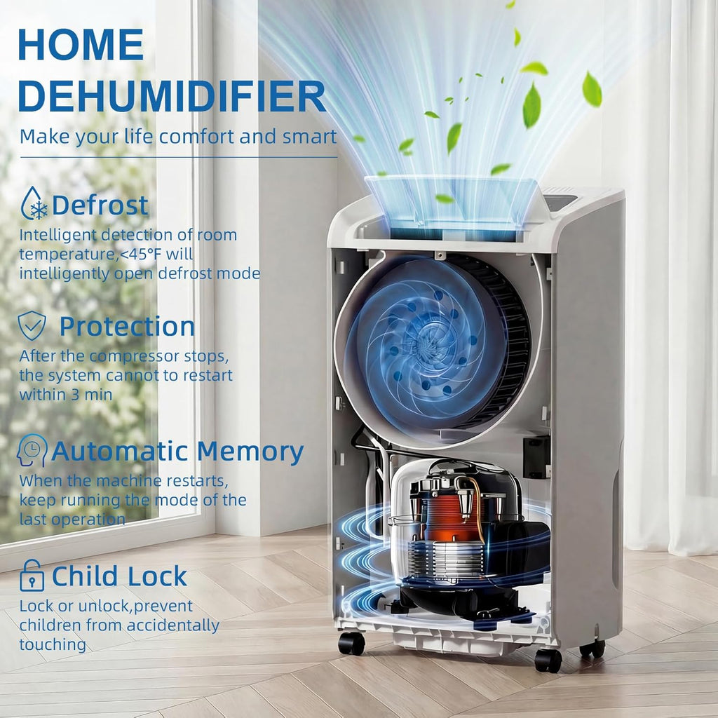 AIRPLUS 4,500 Sq.Ft 70 Pint Dehumidifier for Basements and Home-with Drain Hose,Efficient,Energy-with Dual Protection and 4 Smart Modes,24H Timer,Defrost,for Large room