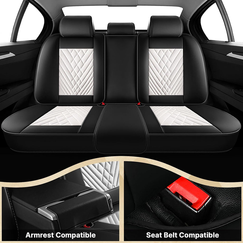 Fit for 97% of Cadillac Seat Covers, Fashion Sport Seat Cover with Waterproof Leather, Airbag Safe Design Seat Protector (5 Full Seat Luxury, Black White)
