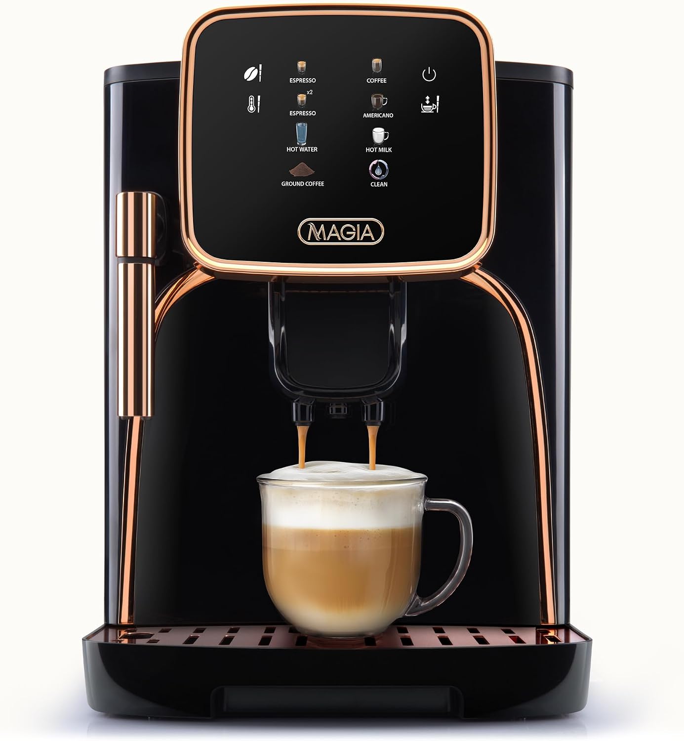 Zulay Kitchen Magia Automatic Espresso Machine – Clasica, Black Copper – Super Automatic Coffee Maker with Built-in Grinder, Steam Wand, Self-Cleaning, Touch Panel, for Bean & Ground Coffee