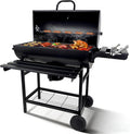 Charcoal Grill with Lid, 27' Outdoor BBQ Grill with Thermometer, Side Shelves, Wheels & Ash Catcher, Large Barrel Charcoal Smoker for Backyard, Camping & Outdoor Cooking